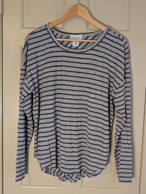 For the Republic Lightweight Long Sleeve Top Gray Black Striped Size L